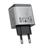 Incarcator retea Borofone Lena (BN20), Dual Port, USB-C + USB-A, PD35W, QC3.0, Flame-Retardant PC, 5V/3A, gri