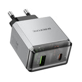 Incarcator retea Borofone Lena (BN20), Dual Port, USB-C + USB-A, PD35W, QC3.0, Flame-Retardant PC, 5V/3A, gri