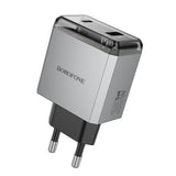 Incarcator retea Borofone Lena (BN20), Dual Port, USB-C + USB-A, PD35W, QC3.0, Flame-Retardant PC, 5V/3A, gri
