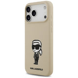 Husa pentru iPhone 17 Pro Max, Karl Lagerfeld Silicone Sketch & Logo (KLHMP17XSKIGROW), bej