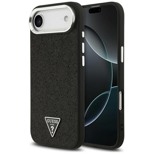 Husa pentru iPhone 17 Air, Guess Glitter Triangle Logo MagSafe (GUHMP17MPFGTSCMK), negru