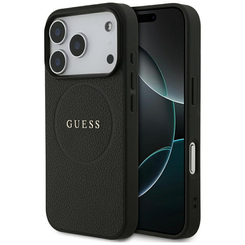 Husa pentru iPhone 17 Pro Max, Guess Grained Gold Ring MagSafe (GUHMP17XPGHSMMK), negru