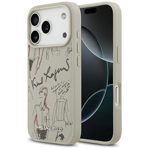 Husa pentru iPhone 17 Pro, Karl Lagerfeld Hardcase Grained Pattern Logo (KLHMP17LPGGRMPKG), gri