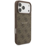 Husa pentru iPhone 17 Pro, Guess 4G Ring Classic Logo MagSafe (GUHMP17LG4GFRW), maro