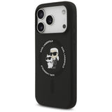 Husa pentru iPhone 17 Pro, Karl Lagerfeld Silicone Ring MagSafe (KLHMP17LSCMKCRHK), negru