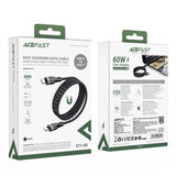 Cablu Acefast de date (C11-03), Magnetic Winding, Incarcare rapida, Type-C to Type-C, 60W, 3A, Reglabil Lenght, 1.2m, negru