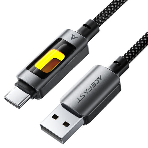 Cablu Acefast de date (C21-04), Incarcare rapida, USB to Type-C, 3A, Colorful Gradient Lighting Effect, Nylon Braid, 1.2m, negru