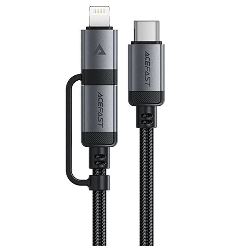 Cablu Acefast de date (C20-01), USB-C to Type-C, Lightning, 60W, Incarcare rapida, Bend-Resistant, MFi Certified, 1.2m, negru