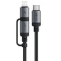 Cablu Acefast de date (C20-01), USB-C to Type-C, Lightning, 60W, Incarcare rapida, Bend-Resistant, MFi Certified, 1.2m, negru