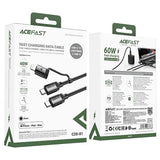 Cablu Acefast de date (C20-01), USB-C to Type-C, Lightning, 60W, Incarcare rapida, Bend-Resistant, MFi Certified, 1.2m, negru