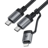 Cablu Acefast de date (C20-01), USB-C to Type-C, Lightning, 60W, Incarcare rapida, Bend-Resistant, MFi Certified, 1.2m, negru