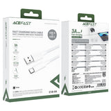Cablu Acefast de date (C18-04), USB to Type-C, Incarcare rapida, 3A, Bend-Resistant, Nylon Braid, 1.2m, alb