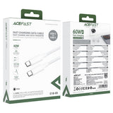 Cablu Acefast de date (C18-03), Type-C to Type-C, Incarcare rapida, 60W, 3A, Bend-Resistant, Nylon Braid, 1.2m, alb
