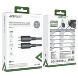 Cablu Acefast de date (C17-03), Type-C to Type-C, Incarcare rapida, 60W, 3A, Bend-Resistant, Soft Silicon, 1.2m, negru