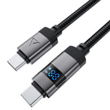 Cablu Acefast de date (C15-03), cu Afisaj digital, Incarcare rapida, Type-C to Type-C, 60W, 3A, Zinc Alloy, 1.2m, negru