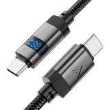 Cablu Acefast de date (C15-03), cu Afisaj digital, Incarcare rapida, Type-C to Type-C, 60W, 3A, Zinc Alloy, 1.2m, negru