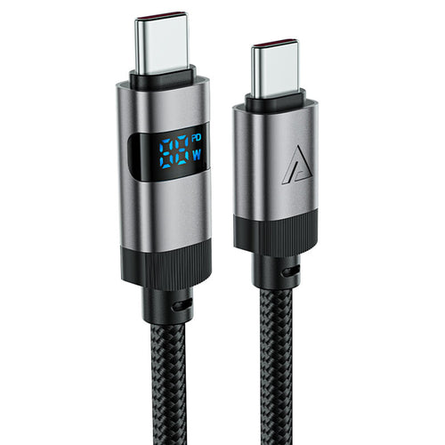 Cablu Acefast de date (C15-03), cu Afisaj digital, Incarcare rapida, Type-C to Type-C, 60W, 3A, Zinc Alloy, 1.2m, negru