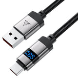 Cablu Acefast de date (C15-04), cu Afisaj digital, Incarcare rapida, USB-A to Type-C, 66W, Zinc Alloy, 1.2m, negru
