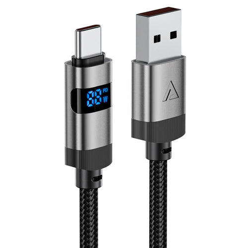 Cablu Acefast de date (C15-04), cu Afisaj digital, Incarcare rapida, USB-A to Type-C, 66W, Zinc Alloy, 1.2m, negru