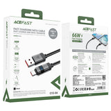 Cablu Acefast de date (C15-04), cu Afisaj digital, Incarcare rapida, USB-A to Type-C, 66W, Zinc Alloy, 1.2m, negru