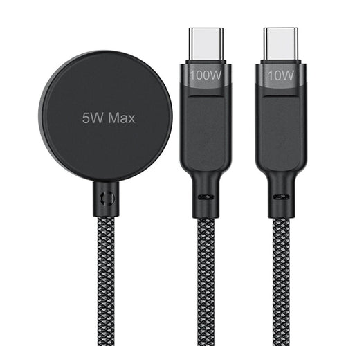 Cablu Acefast de date (C6-11), Incarcare rapida, 2x Type-C, Incarcator wireless to USB-C, 3in1, 100W, 5A, 5W, 480Mb/s, 1.2m, negru