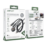 Cablu Acefast de date (C6-11), Incarcare rapida, 2x Type-C, Incarcator wireless to USB-C, 3in1, 100W, 5A, 5W, 480Mb/s, 1.2m, negru