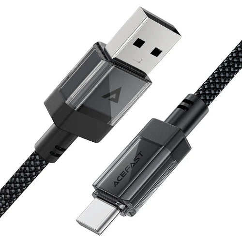 Cablu Acefast de date (C12-04), Incarcare rapida, USB to Type-C, 3A, Transparent Shell, Braided Nylon, 1.2m, negru