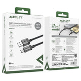 Cablu Acefast de date (C12-04), Incarcare rapida, USB to Type-C, 3A, Transparent Shell, Braided Nylon, 1.2m, negru