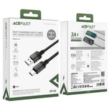 Cablu Acefast de date (C9-04), USB to Type-C, Incarcare rapida, 3A, Braided Nylon, 25.000 Bends, 1.2m, negru