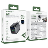 Incarcator retea Acefast (A114), cu Afisaj digital, Incarcare rapida, GaN, USB, Type-C, PD25W, 5V/3A, negru