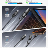Cablu Lisen de date 3in1 (YL0124070021), Type-C to Type-C, Magnetic, 140W, 480Mbps, Nylon Braided, 6.6ft, gri