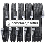 Cablu Lisen (5 pack) Cablu de date (YL0123070010), Type-C, 60W, 480Mbps, Incarcare rapida, Braided, 1m/1m/2m/2m/3m, negru