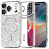 Husa pentru iPhone 17 Pro Max, Techsuit Lux Glitter MagSafe, argintiu