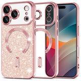 Husa pentru iPhone 17 Pro, Techsuit Lux Glitter MagSafe, roz auriu