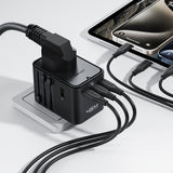 Adaptor pentru Calatorie Acefast (Z8), 3x USB-C, 2x USB, EU, UK, AUS, US, 45W, GaN Technology, Incarcare Rapida, Negru