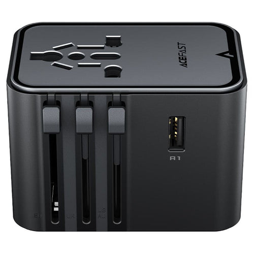 Adaptor pentru Calatorie Acefast (Z8), 3x USB-C, 2x USB, EU, UK, AUS, US, 45W, GaN Technology, Incarcare Rapida, Negru