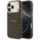 Husa pentru iPhone 17 Pro, Guess Peony Hot Stamp MagSafe (GUHMP17LPSAMSECW), maro