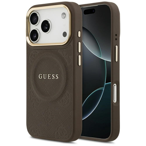 Husa pentru iPhone 17 Pro, Guess Peony Hot Stamp MagSafe (GUHMP17LPSAMSECW), maro