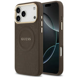 Husa pentru iPhone 17 Pro Max, Guess Peony Hot Stamp MagSafe (GUHMP17XPSAMSECW), maro