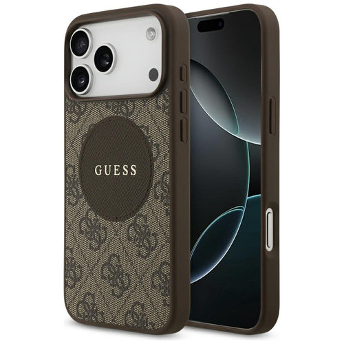Husa pentru iPhone 17 Pro, Guess 4G Circle Classic Logo MagSafe (GUHMP17LP4PGRSGW), maro