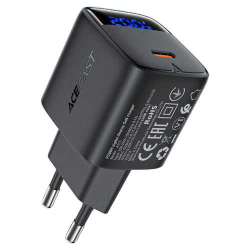 Incarcator retea Acefast (A113), cu Afisaj digital, Incarcare rapida, GaN, Type-C, PD20W, negru
