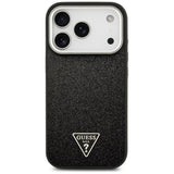 Husa pentru iPhone 17 Pro, Guess Glitter Triangle Logo MagSafe (GUHMP17LPFGTSCMK), negru
