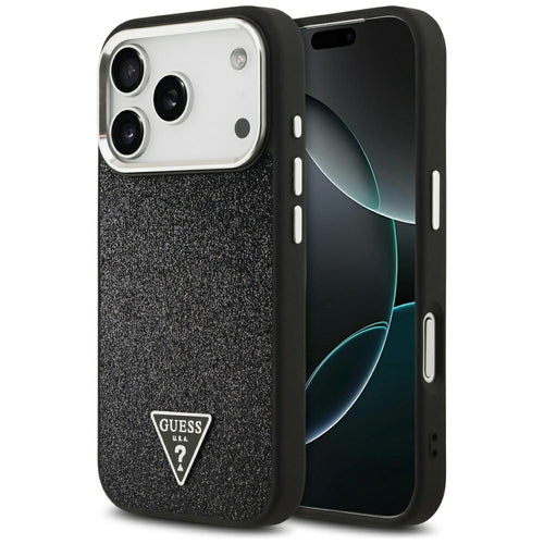 Husa pentru iPhone 17 Pro, Guess Glitter Triangle Logo MagSafe (GUHMP17LPFGTSCMK), negru