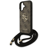 Husa pentru iPhone 17, Guess Hardcase 4G Cbdy Big Logo cu Cord Strap (GUHCP17SP4GMGCRW), maro