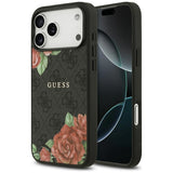 Husa pentru iPhone 17 Pro, Guess Hardcase 4G Flowers Print MagSafe (GUHMP17LP4ROPEMCK), negru