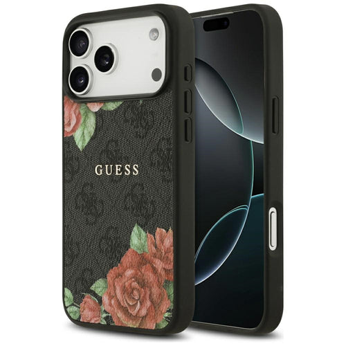 Husa pentru iPhone 17 Pro, Guess Hardcase 4G Flowers Print MagSafe (GUHMP17LP4ROPEMCK), negru