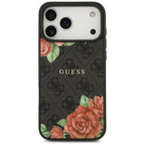 Husa pentru iPhone 17 Pro Max, Guess Hardcase 4G Flowers Print MagSafe (GUHMP17XP4ROPEMCK), negru