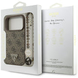 Husa pentru iPhone 17 Pro, Guess Hardcase 4G Logo triunghi MagSafe cu Pearl Strap (GUHMP17LP4TSDPPSW), maro