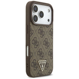Husa pentru iPhone 17 Pro, Guess Hardcase 4G Logo triunghi MagSafe cu Pearl Strap (GUHMP17LP4TSDPPSW), maro