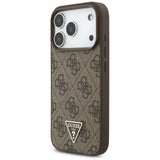 Husa pentru iPhone 17 Pro, Guess Hardcase 4G Logo triunghi MagSafe cu Pearl Strap (GUHMP17LP4TSDPPSW), maro